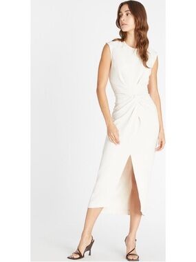 TANYA TAYLOR NWT - Elegant White Twist-Front Midi Dress